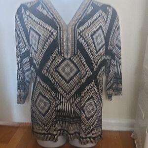 JM Collection Black and Tan Graphic Tunic